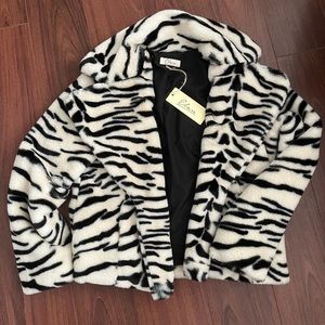 NWT ADELA ZEBRA FAUX FUR JACKET